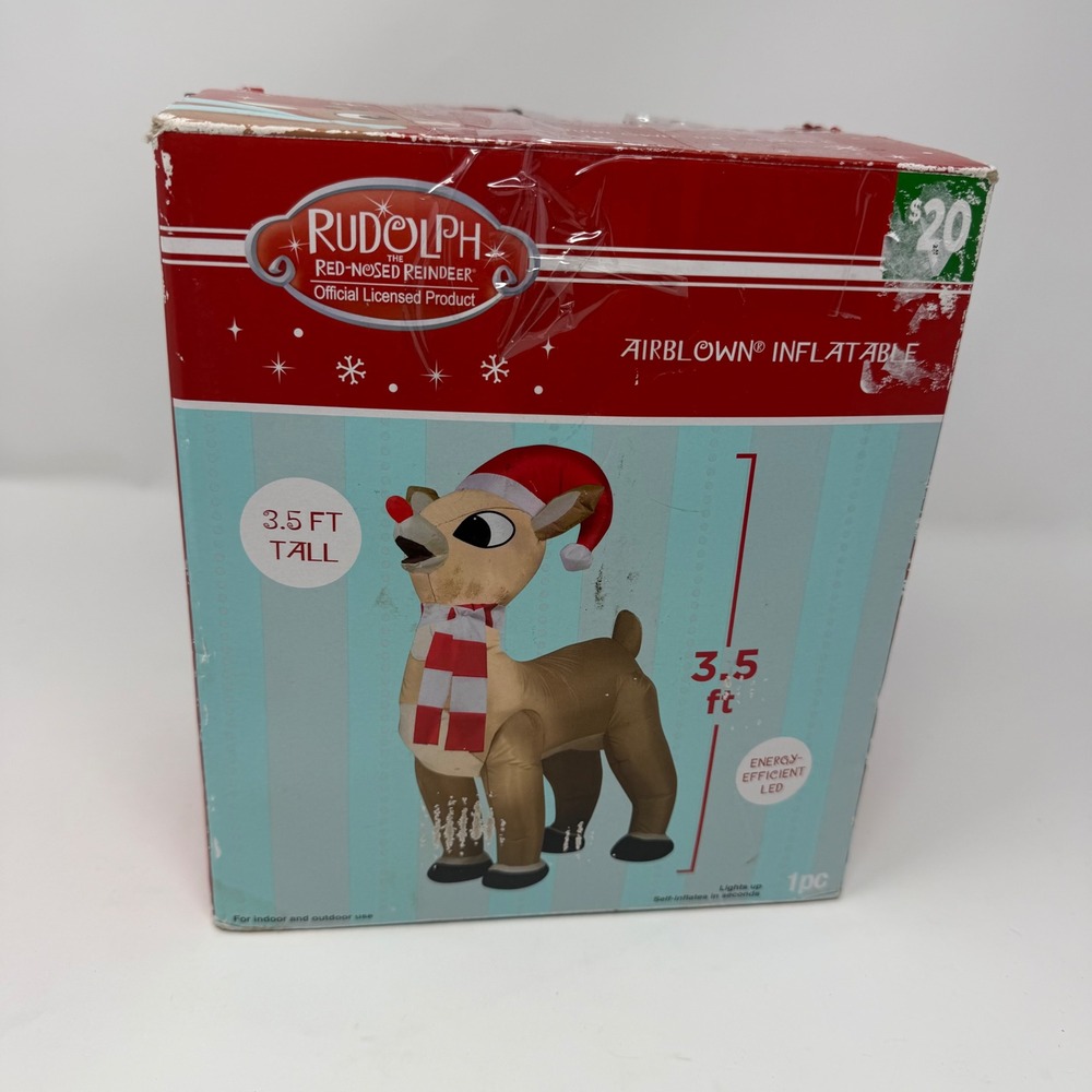 Rudolph Red-Nosed Reindeer 3.5ft Airblown Inflatable Christmas Decor Gemmy LED